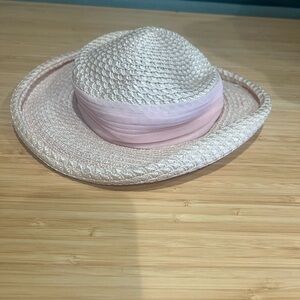 🌸 Vintage Pink Straw Hat with Chiffon Ribbon 🌸